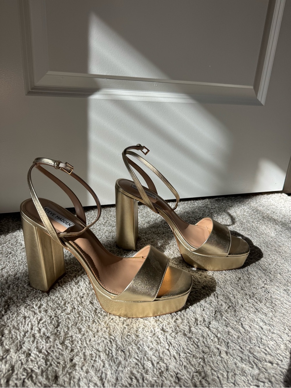 Steve Madden Metallic Gold Platform Heels with Ankle Strap